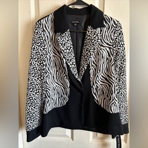 Notations Zebra Leopard Black White Blazer coat Women’s S animal print stretch
